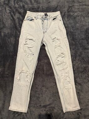 Light Wash Distressed Women's Jeans - Button Fly